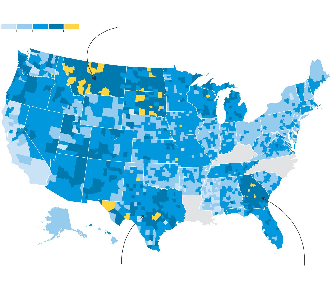 Map of turnout by county, published by the Wall Street Journal